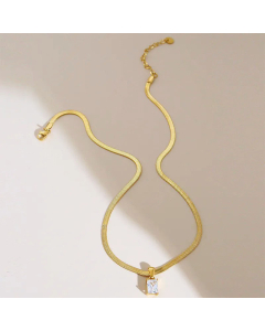 Luxury Style Diamond Snake Bone Necklace Jewelry Fashionable All-Match Stainless Steel Necklace-Gold Color-White