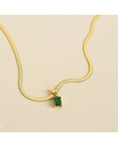 Luxury Style Diamond Snake Bone Necklace Jewelry Fashionable All-Match Stainless Steel Necklace-Gold Color-Green