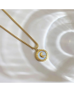 Retro Plating Round Moon Pendent Stainless Steel Necklace Wholesale