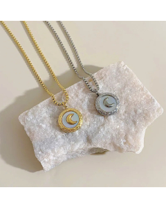 Retro Plating Round Moon Pendent Stainless Steel Necklace Wholesale