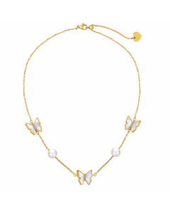Elegant Plating Artificial Pearls Shell Stainless Steel Necklaces Butterfly Titanium Steel Necklace 