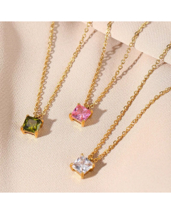 Fashion Plating Inlay Zircon Stainless Steel Necklaces Square Titanium Steel Pendant Necklace 
