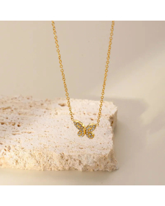 Fashion Plating Inlay Artificial Diamond Stainless Steel Necklaces Butterfly Titanium Steel Pendant Necklace 