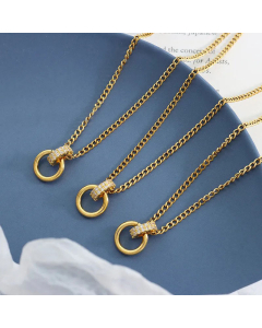 Classic Circle Titanium Steel Necklace Plating Zircon Stainless Steel Necklaces