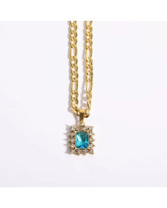 Classic Square Titanium Steel Pendant Necklace Artificial Rhinestones Stainless Steel Necklaces