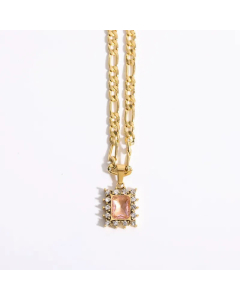 Classic Square Titanium Steel Pendant Necklace Artificial Rhinestones Stainless Steel Necklaces