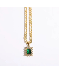Classic Square Titanium Steel Pendant Necklace Artificial Rhinestones Stainless Steel Necklaces