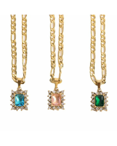 Classic Square Titanium Steel Pendant Necklace Artificial Rhinestones Stainless Steel Necklaces