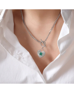 Retro OT Buckle Heart Shape Titanium Steel Acrylic Pendant Necklace