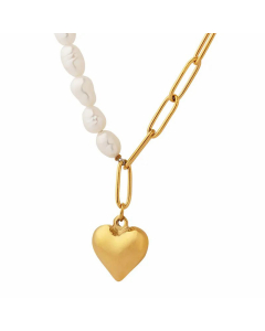 Elegant Plating Pearl Stainless Steel Necklaces Heart Shape Titanium Steel Necklace 