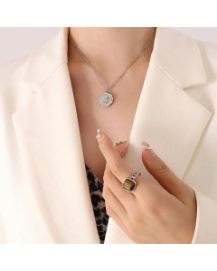 Fashion Geometric Titanium Steel Inlay Zircon Necklace