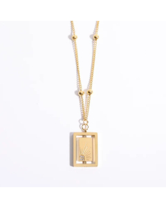 French Romantic Vintage Moon Sun Square Plate Pendant Necklace Embedded Zirconium Sweater Chain 18K