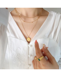 Elegant Round With Letter Titanium Steel Layered Necklaces Plating Stainless Steel Necklaces