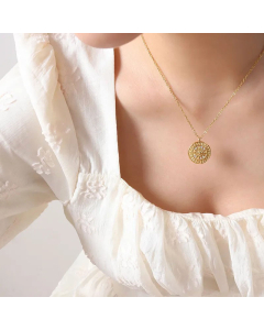 French Style Zircon Stainless Steel Necklaces Astrolabe Titanium Steel Pendant Necklace 