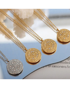 French Style Astrolabe Titanium Steel Pendant Necklace Zircon Stainless Steel Necklaces