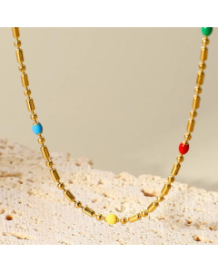 Fashion Enamel Plating Stainless Steel Necklaces Round Beads Titanium Steel Necklace 