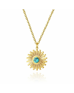 Fashion Plating Inlay Turquoise Stainless Steel Necklaces Geometric Titanium Steel Pendant Necklace 
