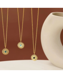 Fashion Plating Inlay Turquoise Stainless Steel Necklaces Geometric Titanium Steel Pendant Necklace 