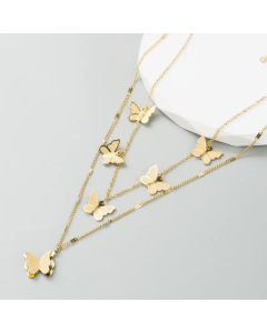 Elegant Butterfly Titanium Steel Pendant Necklace Inlay Rhinestones Stainless Steel Necklaces