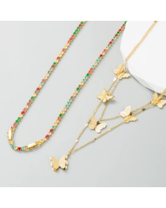 Elegant Butterfly Titanium Steel Pendant Necklace Inlay Rhinestones Stainless Steel Necklaces