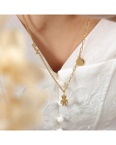 Fashion Plating Stainless Steel Necklaces Bear Titanium Steel Pendant Necklace 