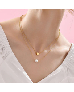 Sweet Pearl Stainless Steel Necklaces Heart Shape Stainless Steel Beaded Layered Necklaces Colorza