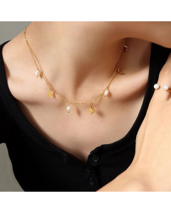 Fashion Pearl Plating Stainless Steel Necklaces Star Moon Titanium Steel Necklace