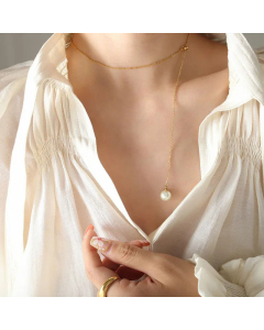 Minimalism Plating Inlay Artificial Pearls Stainless Steel Necklaces Solid Color Titanium Steel Pendant Necklace 