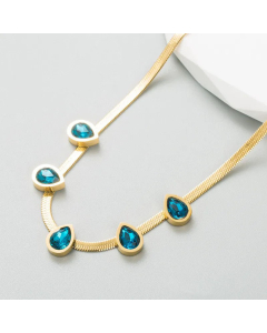 Fashion Inlay Zircon Stainless Steel Necklaces Water Droplets Titanium Steel Necklace Colorza
