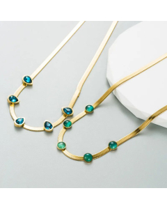 Fashion Inlay Zircon Stainless Steel Necklaces Water Droplets Titanium Steel Necklace Colorza