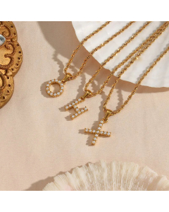 Fashion Plating Inlay Pearl Stainless Steel Necklaces Letter Stainless Steel Pendant Necklace 