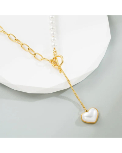 Fashion OT Buckle Heart Titanium Steel Layered Necklaces Plating Stainless Steel Necklaces Colorza