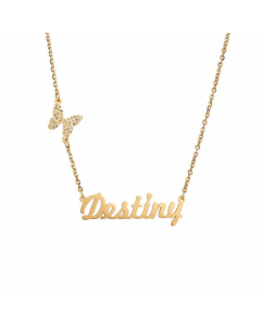 Fashion Butterfly Heart Letter Titanium Steel Plating Metal Chain Necklace-Gold Color-01