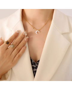 Fashion Plating Inlay Zircon Stainless Steel Necklaces Moon Titanium Steel Pendant Necklace Colorza