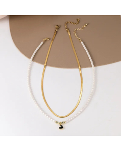 Fashion Heart Shape Stainless Steel Pendant Necklace 2 Piece Set Gold Plated Pearl Stainless Steel Necklaces 