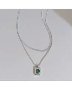 Fashion Square Stainless Steel Layered Necklaces Plating Inlay Oval Zircon Stainless Steel Necklaces-Gold Color-Green