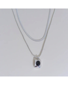 Fashion Square Stainless Steel Layered Necklaces Plating Inlay Oval Zircon Stainless Steel Necklaces-Gold Color-Black