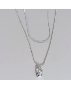 Fashion Square Stainless Steel Layered Necklaces Plating Inlay Oval Zircon Stainless Steel Necklaces-Gold Color-White