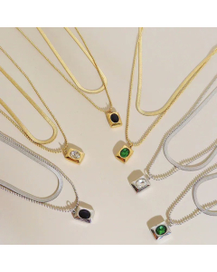 Fashion Square Stainless Steel Layered Necklaces Plating Inlay Oval Zircon Stainless Steel Necklaces