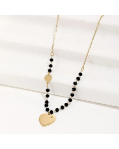 Vintage Style Beaded Patchwork Inlay Rhinestones Stainless Steel Necklaces Heart Shape Stainless Steel Pendant Necklace Colorza