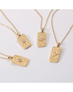Fashion Star Moon Tag Titanium Steel Pendant Necklace Inlay Artificial Gemstones Stainless Steel Necklaces