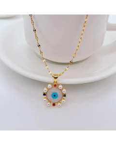 Fashion Plating Artificial Pearls Stainless Steel Necklaces Eye Titanium Steel Pendant Necklace Colorza