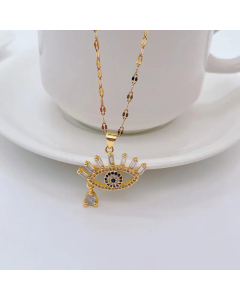 Fashion Plating Zircon Stainless Steel Necklaces Eye Titanium Steel Pendant Necklace 