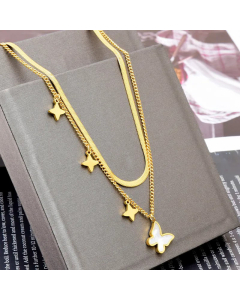 Fashion Inlay Shell Stainless Steel Necklaces Butterfly Titanium Steel Layered Necklaces 
