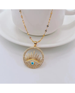 Fashion Round Eye Titanium Steel Pendant Necklace Inlay Zircon Stainless Steel Necklaces 