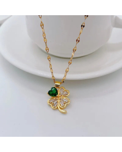 Elegant Four Leaf Clover Titanium Steel Pendant Necklace Inlay Zircon Stainless Steel Necklaces Colorza