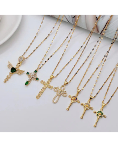Fashion Inlay Zircon Stainless Steel Necklaces Cross Heart Shape Titanium Steel Pendant Necklace Colorza