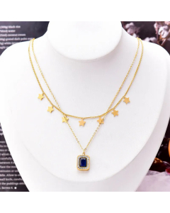 Fashion Five-Pointed Star Square Diamond Layered Necklaces Inlay Zircon Stainless Steel Necklaces Colorza