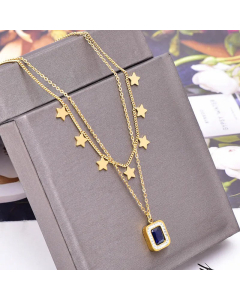 Fashion Five-Pointed Star Square Diamond Layered Necklaces Inlay Zircon Stainless Steel Necklaces Colorza