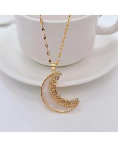 Fashion Inlay Zircon Stainless Steel Necklaces Moon Titanium Steel Pendant Necklace Colorza